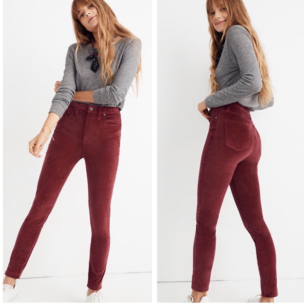 Madewell High Rise Burgundy‎ Red Velvet Skinny Jeans 23